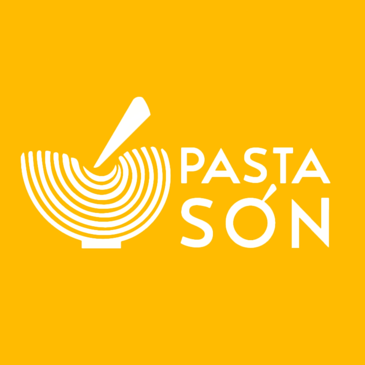 Logotipo de Pastasón formado por un tazón de pasta amarillo, un tenedor gris y el nombre de la marca.