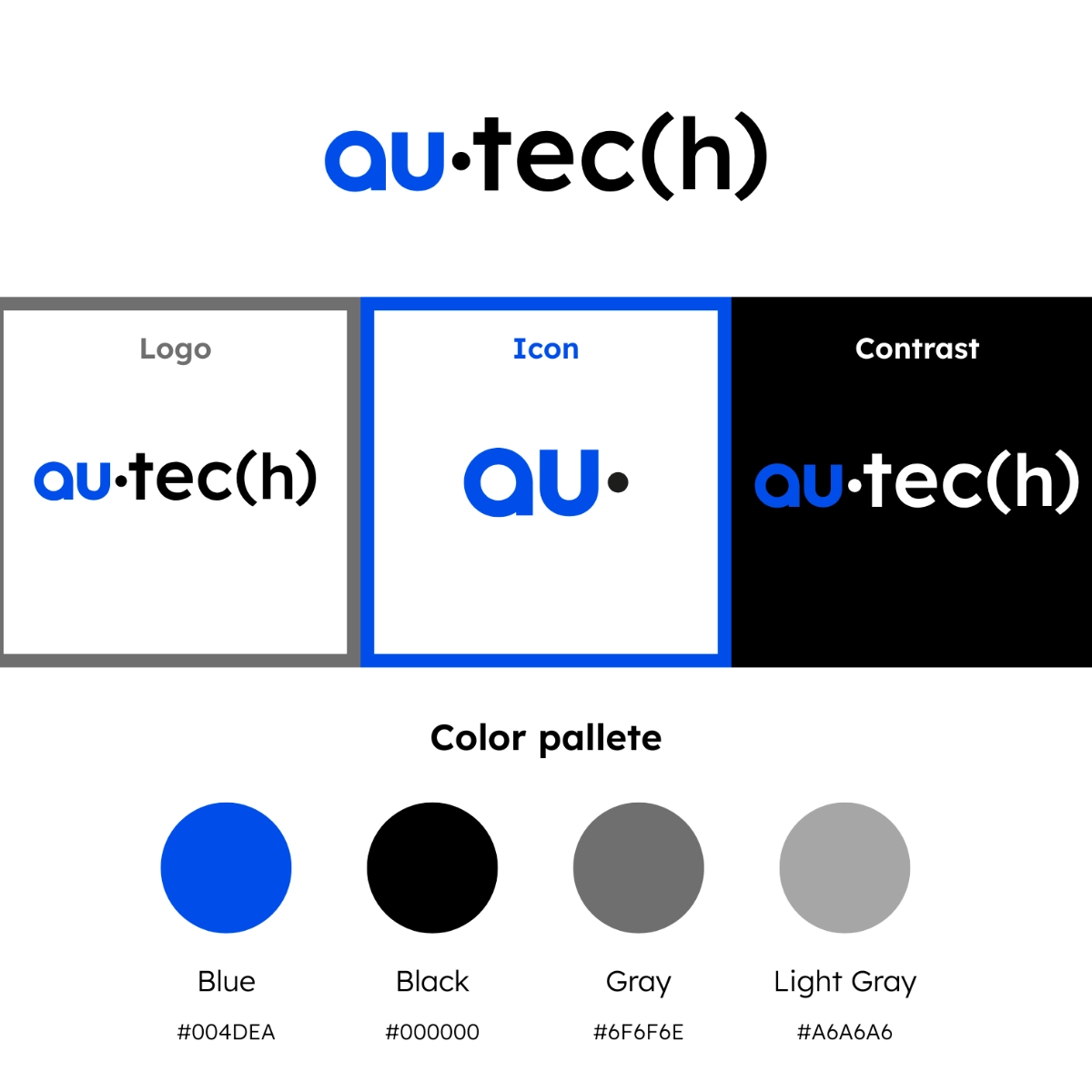 Identidad visual de au·tec(h), empresa especializada en SEO y growth, con logotipo azul y negro.