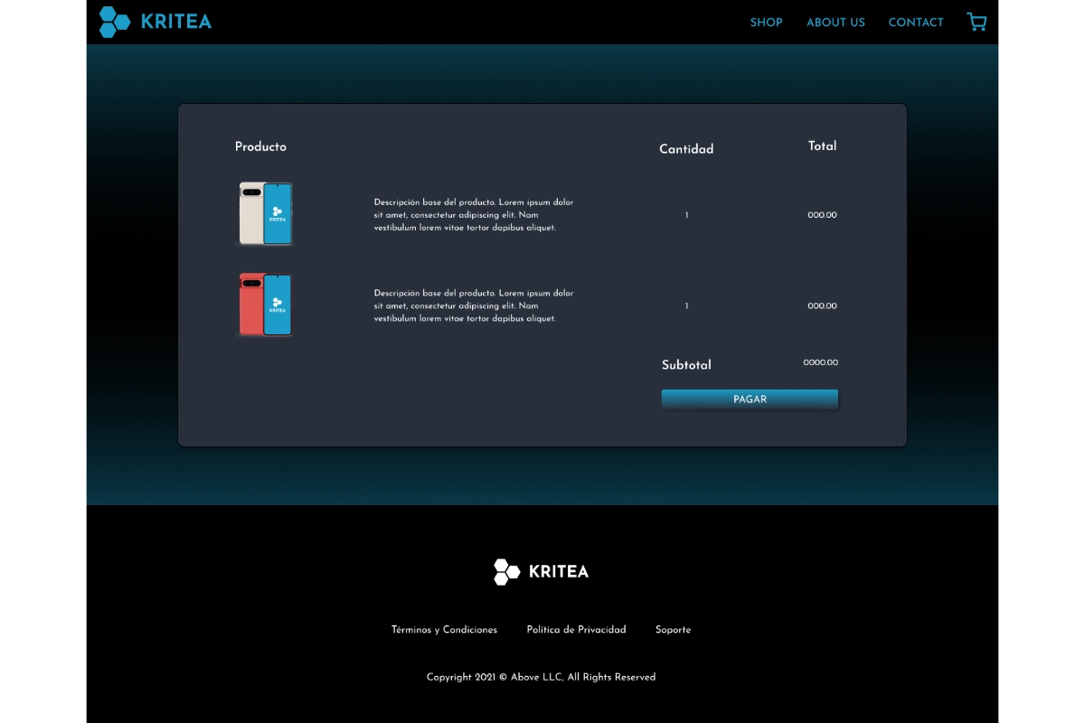 Propuesta conceptual de sitio web y e-commerce para Kritea, con identidad visual temporal y diseño de interfaces.