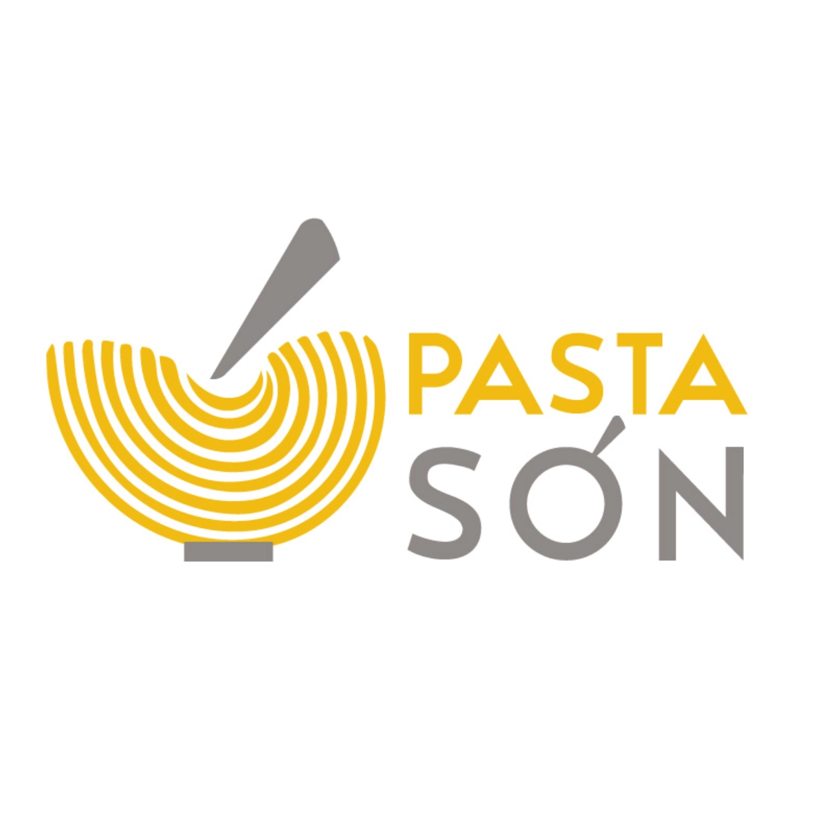Logotipo de Pastasón formado por un tazón de pasta amarillo, un tenedor gris y el nombre de la marca.