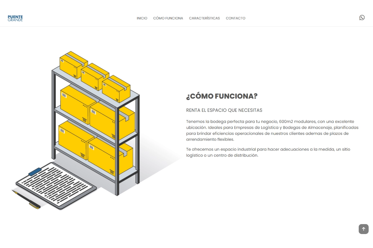 Sitio web de Parque Industrial Puente Grande con diseño responsive e información sobre renta de bodegas.