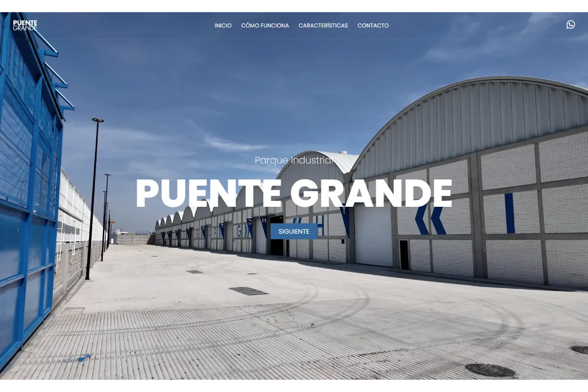 Sitio web de Parque Industrial Puente Grande con diseño responsive e información sobre renta de bodegas.