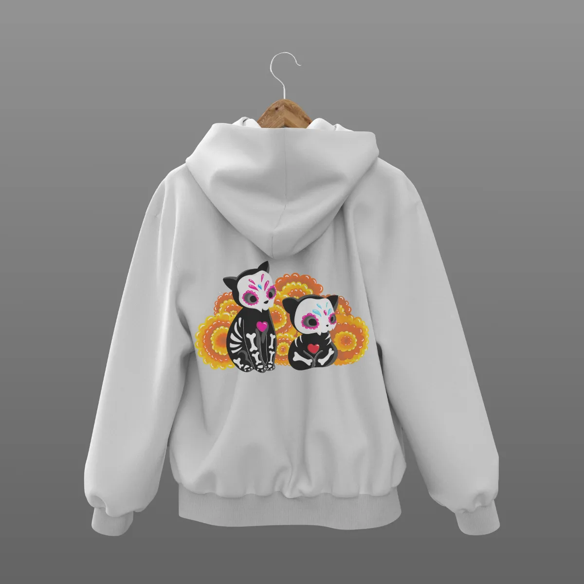 Colección ilustrada de temporada para Silkye con personajes inspirados en Halloween y Día de Muertos, aplicada a prendas y accesorios.